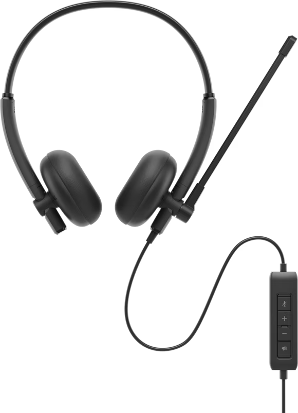 Dell WH125 Wired On-Ear Stereo Headset USB Type A Lightweight Cushion Black