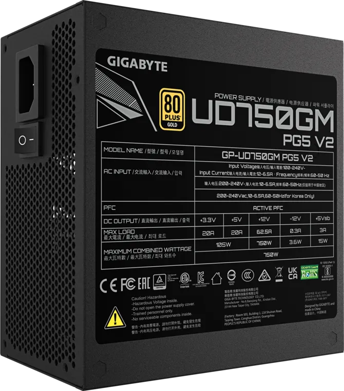 Gigabyte UD750GM PG5 V2 750W ATX Power Supply 80 Plus Gold Efficiency