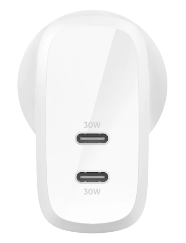 BELKIN DUAL 30W USB-C WALL CHARGER, PD 60W, WHITE - WCB010AUWH