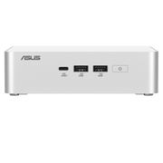 ASUS NUC 15 Pro Plus Mini PC viewed from the front showing silver chassis, power button, and front USB ports