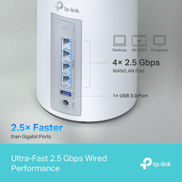 TP-LINK DECO BE65 MESH WI-FI SYSTEM, BE11000, TRI-BAND, 3-PACK, 2.5 Gbps(4), ANT(4), 3YR W - DECO BE65(3-PACK)