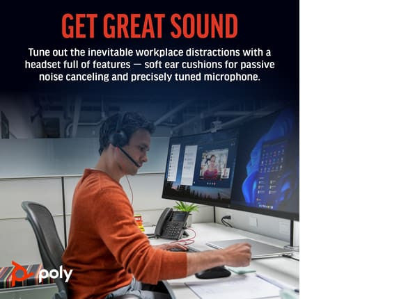 HP POLY BLACKWIRE C5220 UC STEREO USB-C CORDED HEADSET, 3.5MM INC USB-A ADAPTOR - 8X231AA