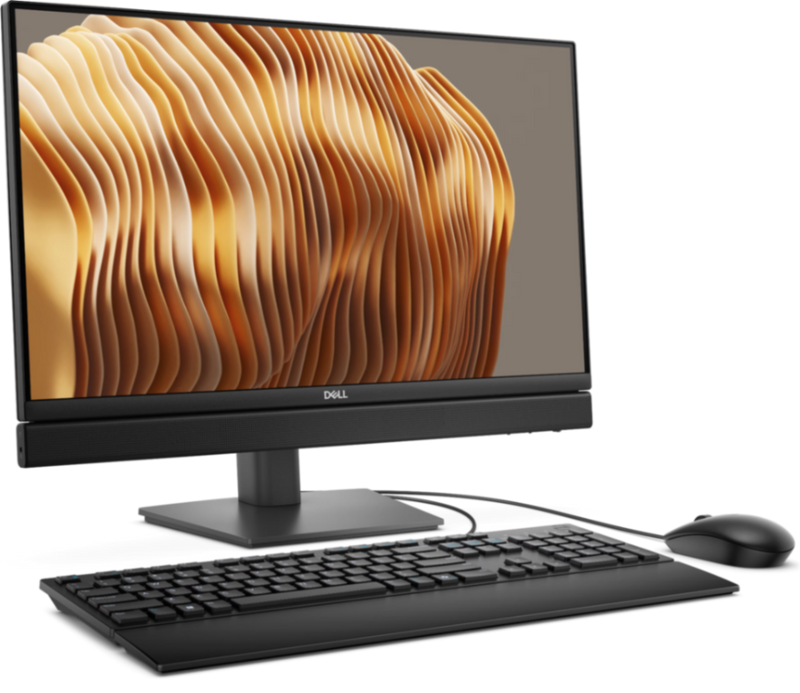 Off center shot of the front of the Dell Pro 24 With mouse and keyboard