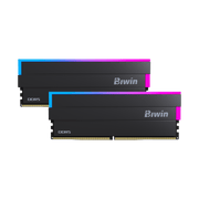 Two Biwin RAM modules with RGB lighting on a transparent background