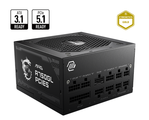 MSI MAG A750GL PCIE5 750W Up to 90% (80 Plus Gold) ATX Power Supply Unit