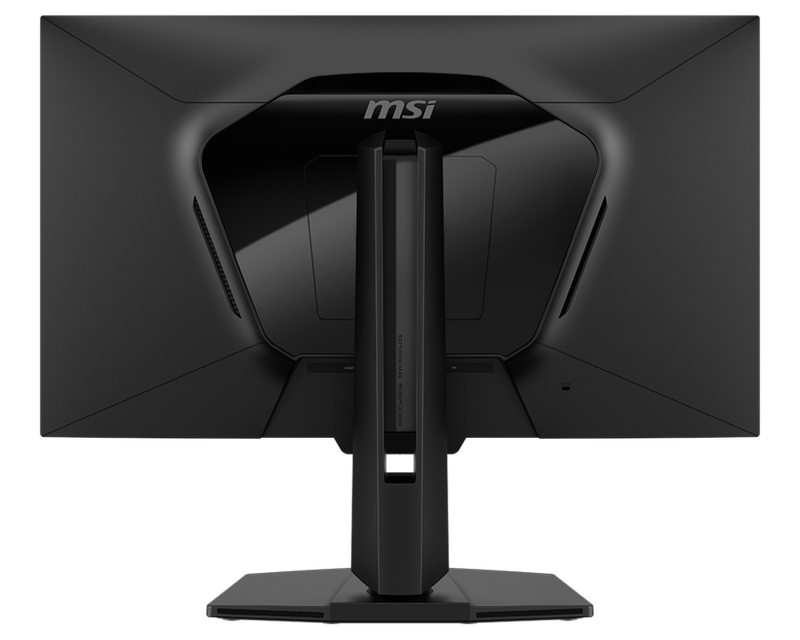 Rear view of MSI 27-inch gaming monitor with USB-C, DisplayPort, and RGB lighting accents