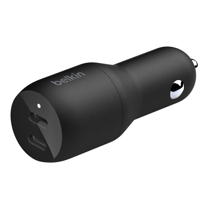 BELKIN 2 PORT CAR CHARGER, 18W USB-C (2) FAST CHARGE PD, BLK,2YR W $2500 CEW - CCB002BTBK
