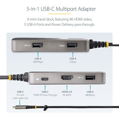 STARTECH USB-C MULTIPORT ADAPTER HDMI, WORKS WITH CHROMEBOOK (WWCB) 3 YR - 104B-USBC-MULTIPORT
