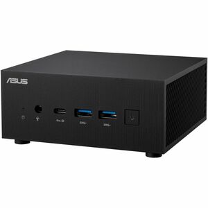 Black ASUS computer case with ports on a white background