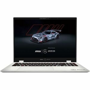 Front view of the MSI Prestige 16 AI+ Mercedes-AMG Motorsport and the keyboard visible.
