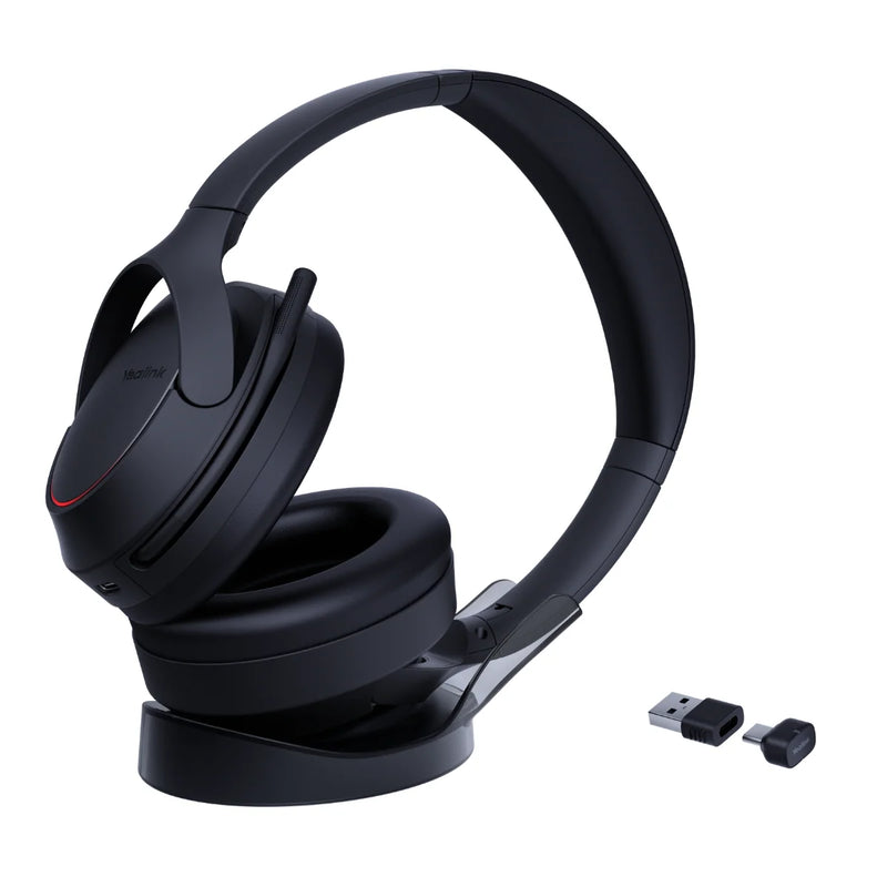 Yealink BH78 Wireless Bluetooth Stereo ANC Headset Charging Stand BT51 Black USB-C USB-A