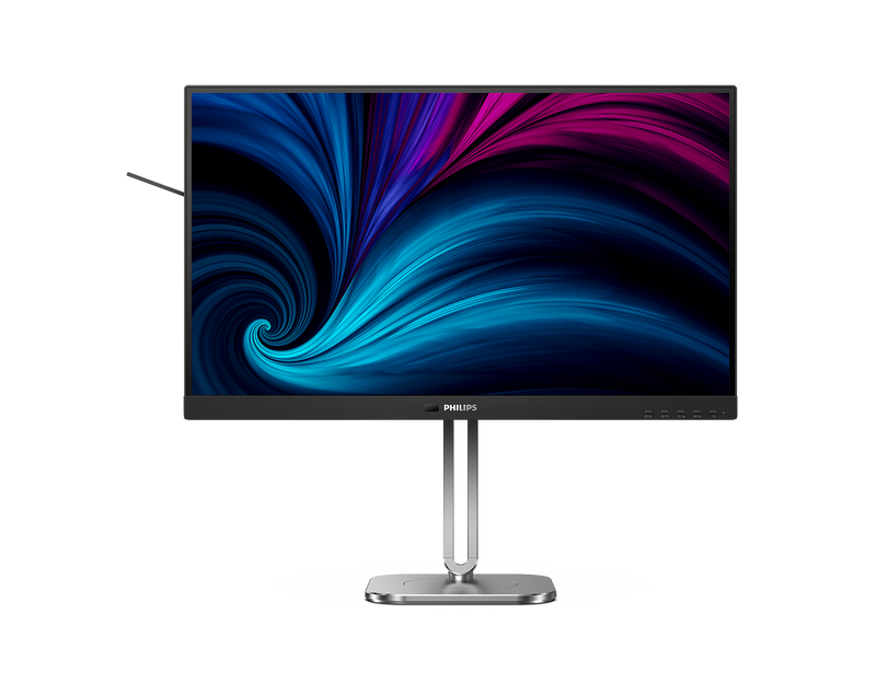 Front view of Philips 27-inch QHD IPS business monitor with ultra-thin bezels and built-in speakers