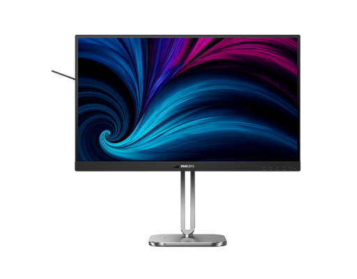 Front view of Philips 27-inch QHD IPS business monitor with ultra-thin bezels and built-in speakers
