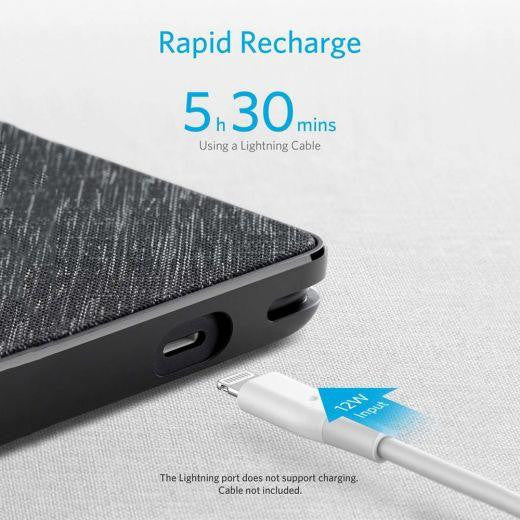 ANKER POWER BANK 10000 WITH LIGHTNING CABLE - BLACK FABRIC - A1222T11