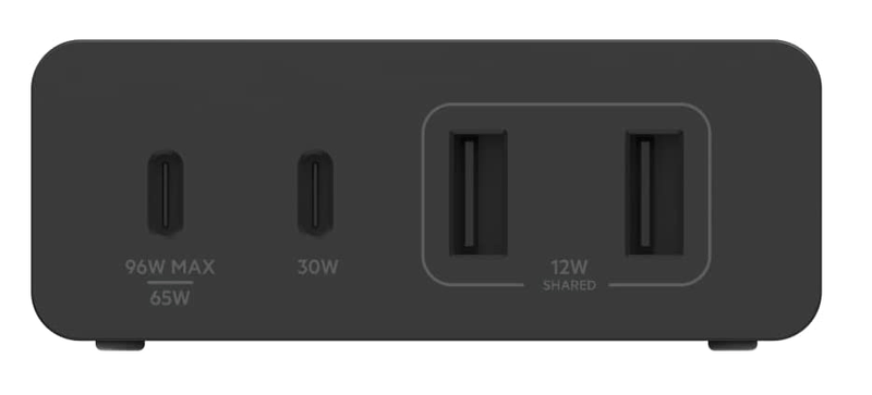 BELKIN 4 PORT USB-C GAN CHARGER, USB-C(2), USB-A(2), 108W INC 2M CORD, BLACK - WCH010AUBK