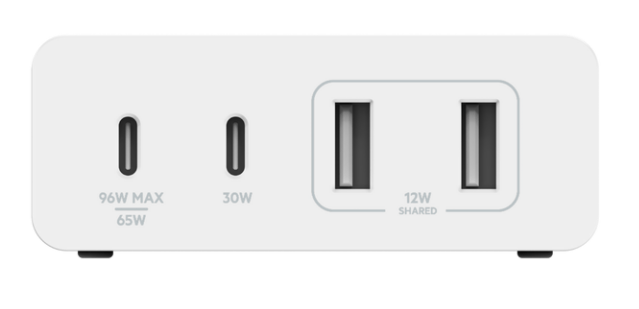 BELKIN 4 PORT USB-C GAN CHARGER, USB-C(2), USB-A(2), 108W INC 2M CORD, WHITE. - WCH010AUWH