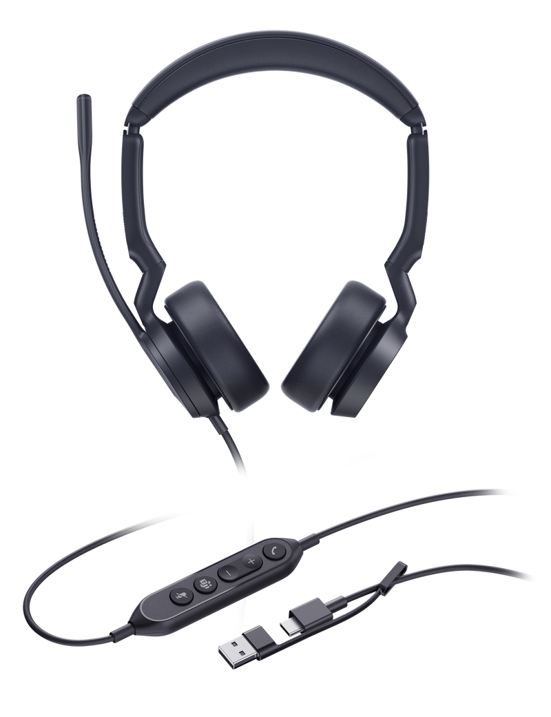 Yealink UH44 MS Wired Stereo Headset USB-C Noise Cancelling Mic Leather Cushions USB-A Adapter