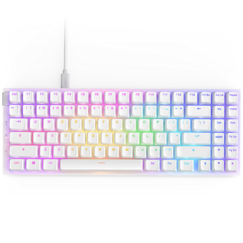 NZXT Function 2 MiniTKL Gaming Keyboard - Cable Connectivity - USB Type A - WHITE
