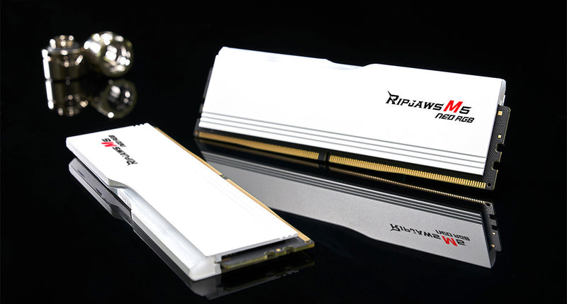 Detailed view of the black aluminum heatspreader on Ripjaws DDR5 RAM