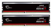 Two Black G.Skill Aegis 5 DDR5 memory sticks on a white background