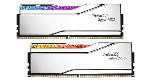 Two Trident Z5 Royal NEO RAM modules with RGB lighting on a white background