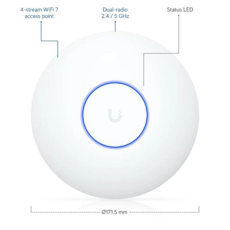 Ubiquiti U7 Lite WiFi 7 Access Point 2.5GbE PoE 4 Stream Ceiling Mount