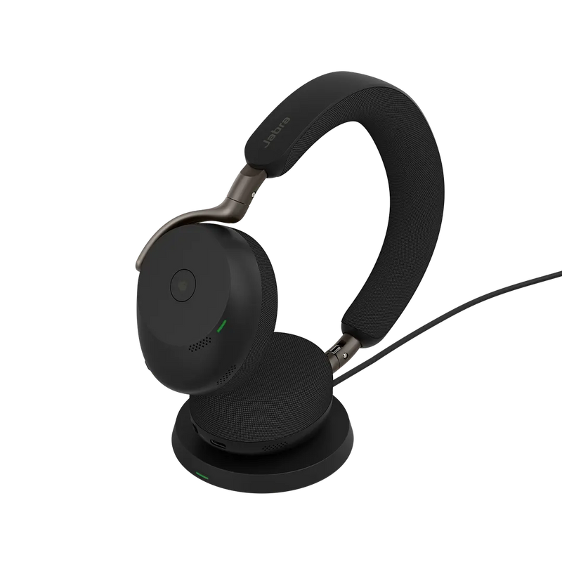 Jabra Evolve3 75 UC Stereo Headset ANC USB-A Dongle Wireless Charging Pad Black
