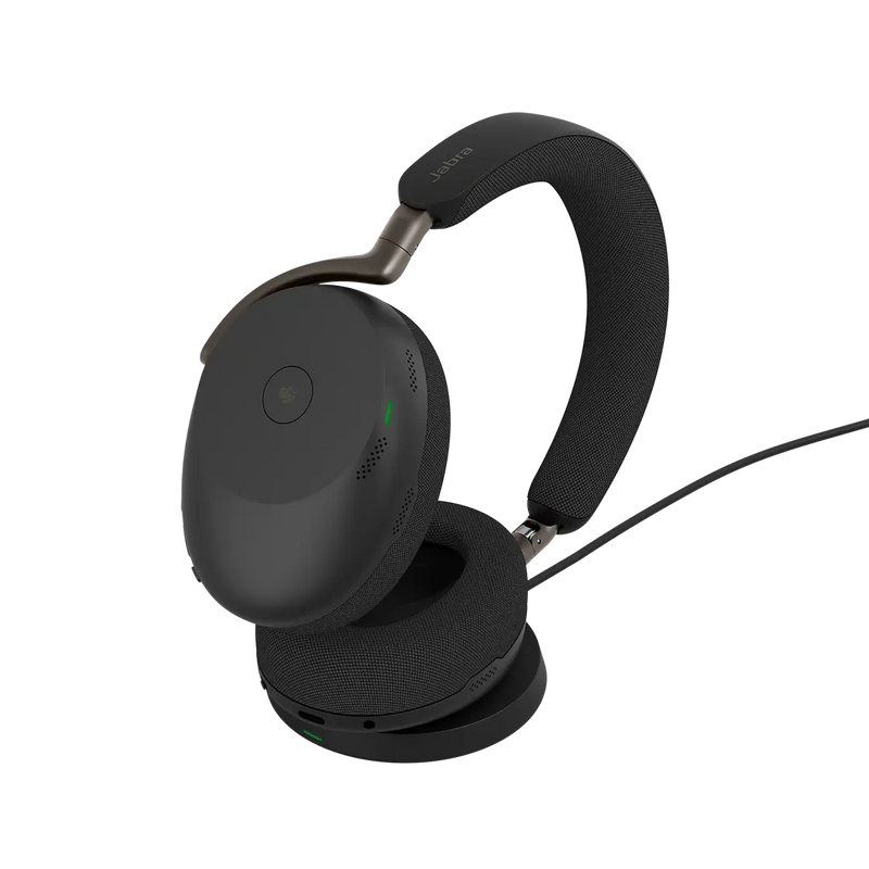 Jabra Evolve3 85 UC Stereo Headset ANC Link390a Wireless Charging Pad Black