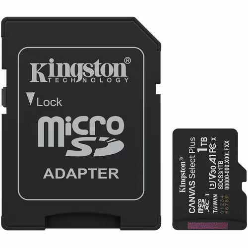 Kingston Canvas Select Plus 1TB microSDXC U3 V30 A1 150MB/s Card with Adapter