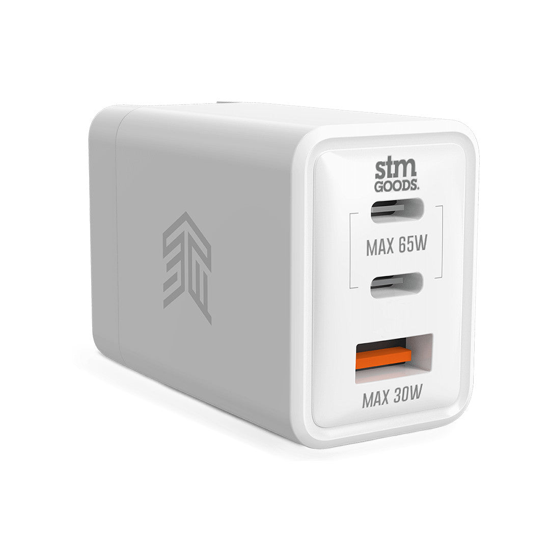 STM 65W THREE PORT (2x USB-C & 1x USB-A) POWER ADAPTER WHITE — Madnics