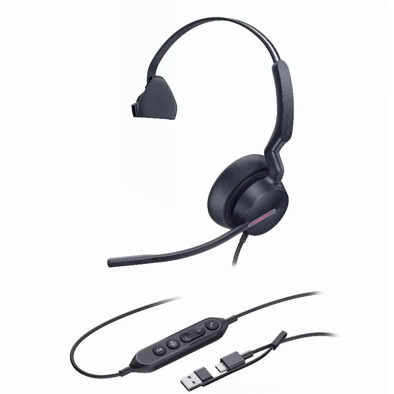 Yealink UH46 Mono UC Headset USB-C Noise Cancelling Mic Leather C/A Adapter