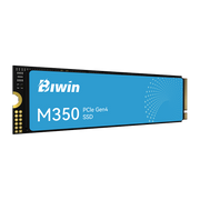 Off center shot of the front of Biwin M350 SSD Label Showing 1TB Capacity and PCIe Gen4 NVMe Interface