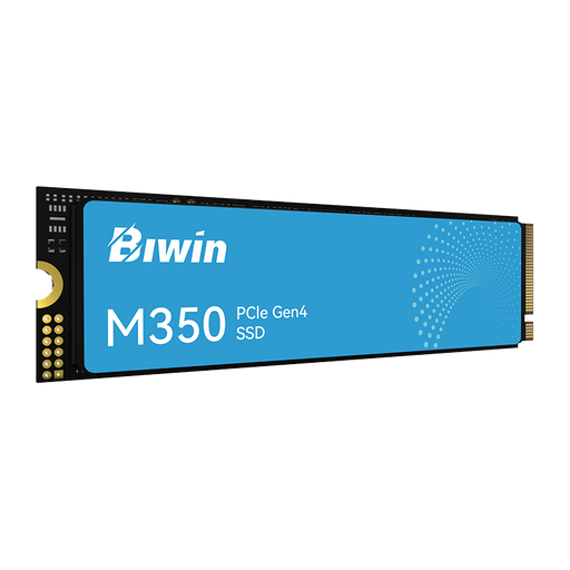 Off center shot of the front of Biwin M350 SSD Label Showing 1TB Capacity and PCIe Gen4 NVMe Interface