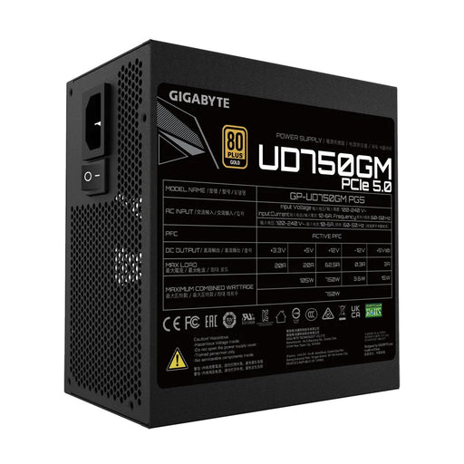Gigabyte UD750GM PG5 750W ATX PSU Power Supply 80+ Gold >90% Black Flat Cables Single +12V Rail Japanese >100K Hrs (NEW)