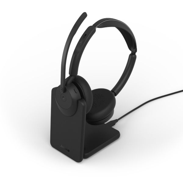 Jabra Evolve3 45 MS Wireless Stereo Bluetooth ANC Headset Charging Stand Link390 USB-A