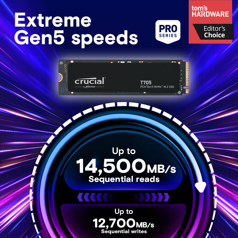 Crucial T705 2TB PCIe 5.0 NVMe M.2 SSD 14500MB/s 12700MB/s CT2000T705SSD3