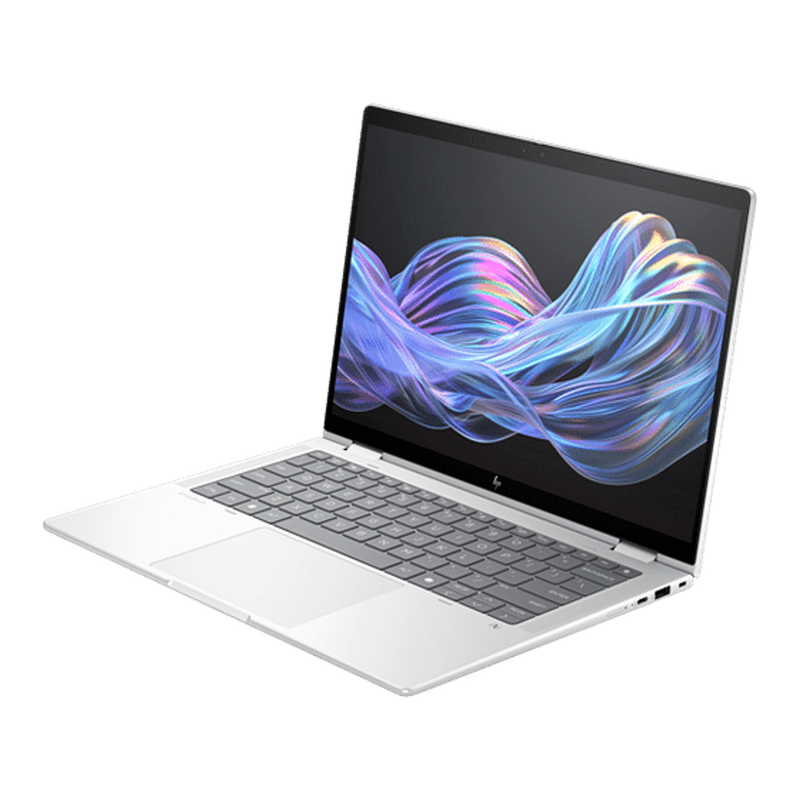 Laptop with a colorful abstract design on the screen against a white background