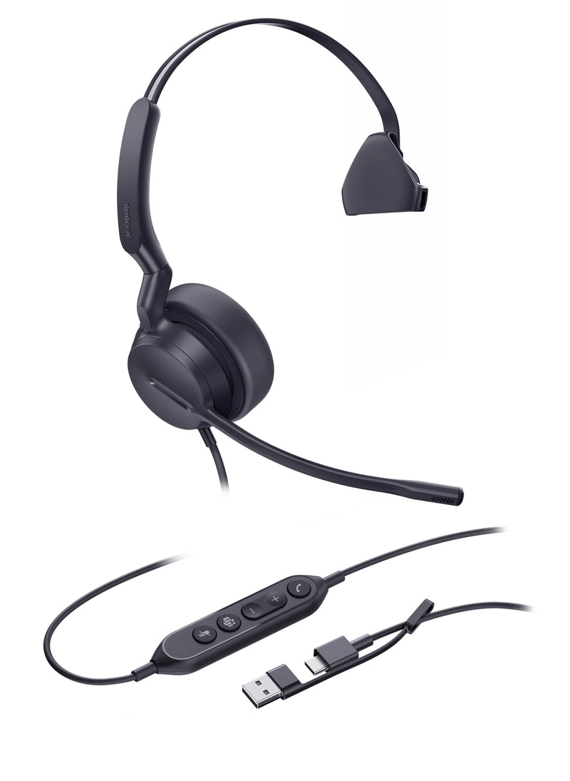 Yealink UH42 MS Wired Mono Headset USB-C Noise Cancelling Mic Leather Cushions C/A Adapter