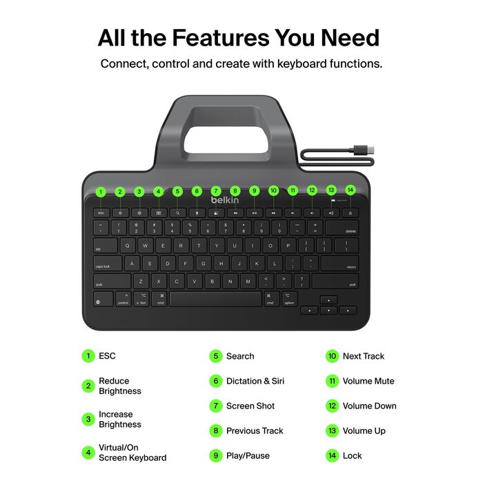 Belkin Connect USB-C Keyboard with Stand for iPad Rugged IP51 3 Year Warranty