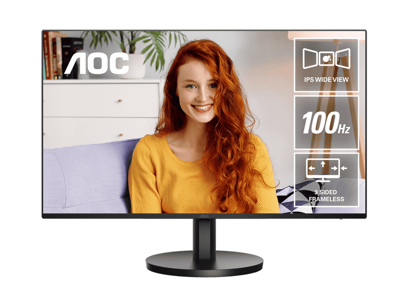 AOC 27' IPS FHD Monitor, 100Hz, 2w Speakers, 3-Way Frameless