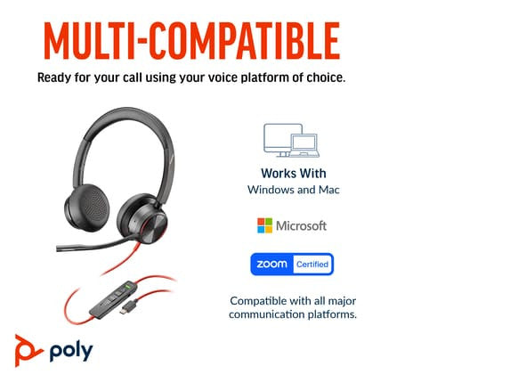 HP POLY BLACKWIRE 8225 MS , STEREO USB-C CORDED HEADSET , ANC , INC USB-A ADAPTOR - 8X225AA