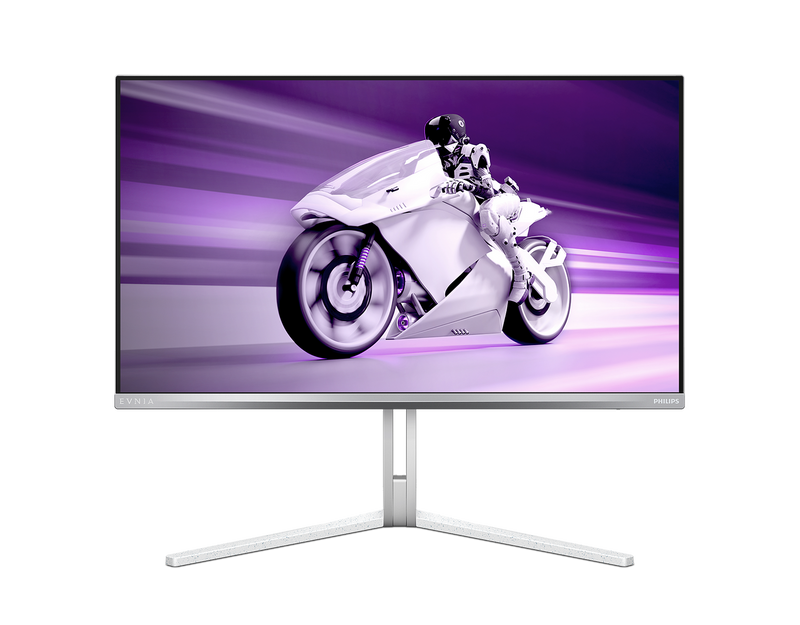 Front view of Philips Evnia 26.5-inch QHD QD-OLED gaming monitor with ultra-thin bezels and HDR10 support
