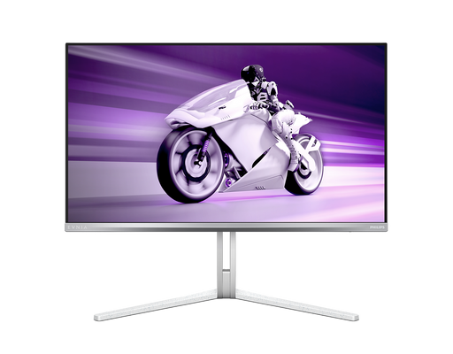 Front view of Philips Evnia 27-inch UHD QD-OLED gaming monitor with ultra-thin bezels and HDR support