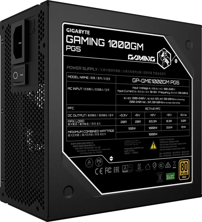 GIGABYTE Gaming 1000GM PG5 1000W 80 Plus Gold Modular ATX 3.1 PSU PCIe 5.0
