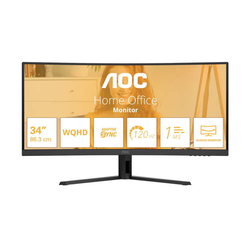 AOC 34in VA WQHD Curved 1ms 120Hz Monitor HDMI DP VESA 1500R