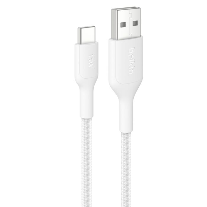 Belkin BoostCharge Pro Braided USB-A to USB-C Cable 1m White 15W Durable
