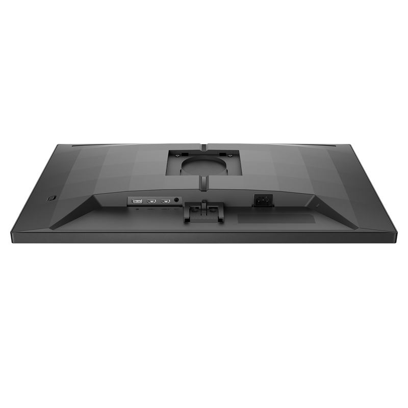 Rear view of Philips Evnia gaming monitor with USB-C port, HDMI, DisplayPort, and tilt-only stand