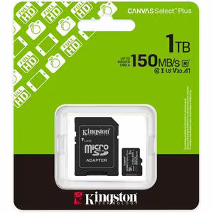 Kingston Canvas Select Plus 1TB microSDXC U3 V30 A1 150MB/s Card with Adapter
