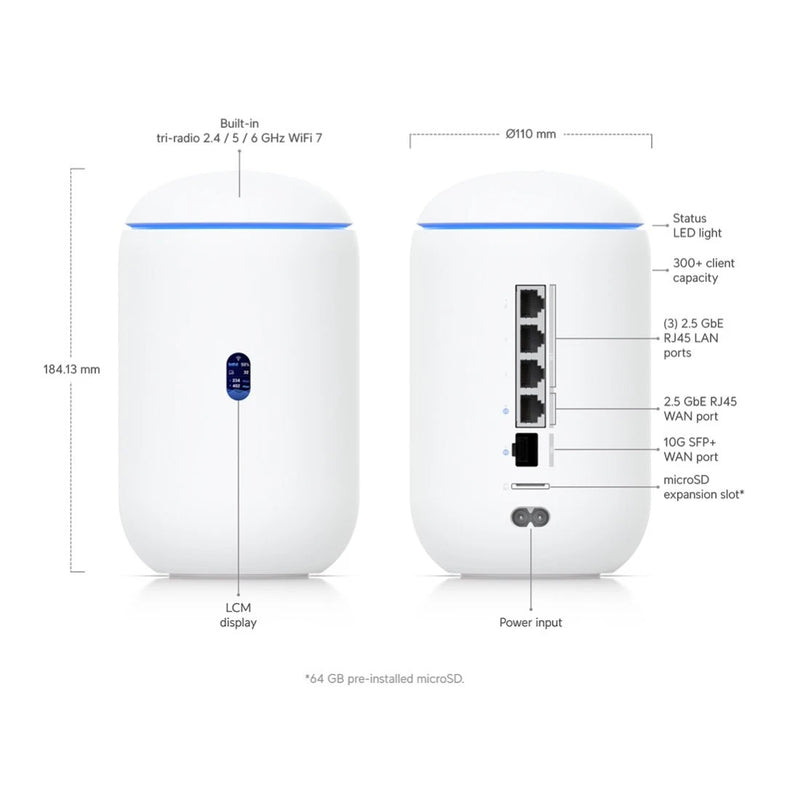 Ubiquiti Dream Router 7 Cloud Gateway 10G SFP+ 2.5GbE WiFi 7 Router