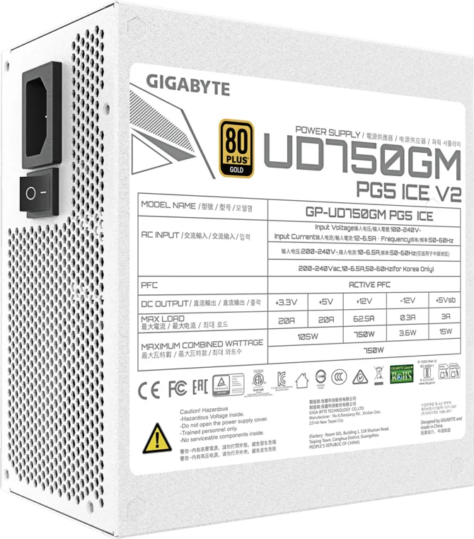 Gigabyte UD750GM ICE PG5 750W ATX Power Supply 80 Plus Gold Efficiency